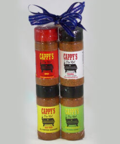Four jars of Cappy's dry rub seasonings.