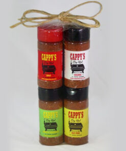 Four jars of Cappy's dry rub spices.
