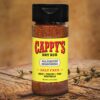Cappy's dry rub seasoning bottle on wood.